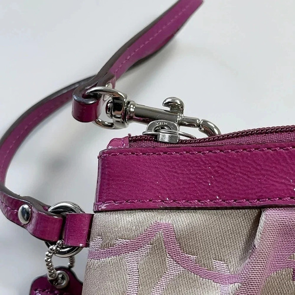 Coach Purple  Canvas Wristlet Leather Trim Wallet - Picture 6 of 11